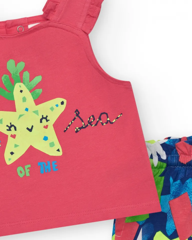 Ensemble pour fille avec t-shirt rose à bretelles et short fleuri