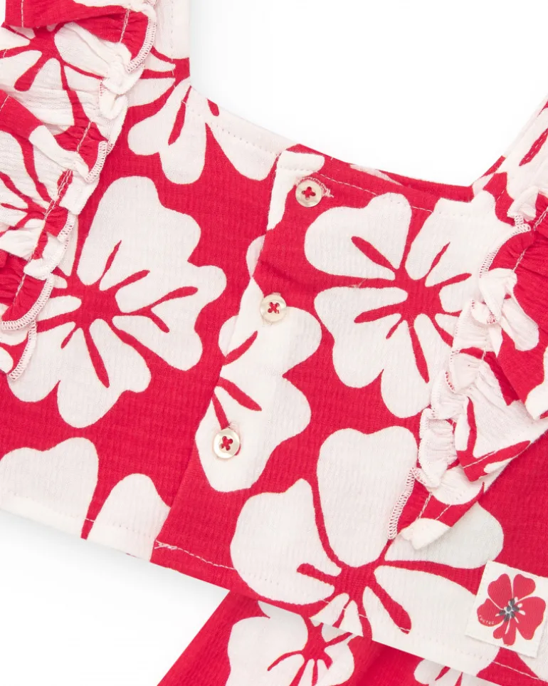 Ensemble pour fille avec t-shirt à volants et short fleuri rouge et blanc