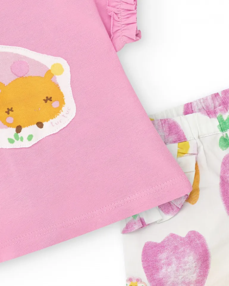 Ensemble pour fille avec t-shirt en tricot sans manches et imprimé
