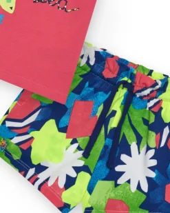 Ensemble pour fille avec t-shirt rose à bretelles et short fleuri