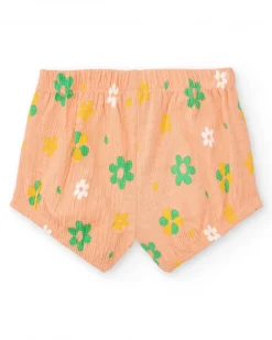 Ensemble pour fille avec t-shirt jaune et pantalon court rose à fleurs
