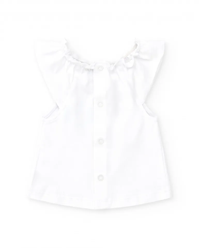 Ensemble pour fille avec blouse blanche à poissons et culotte rouge à carreaux