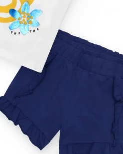 Ensemble pour fille avec t-shirt floral et short bleu