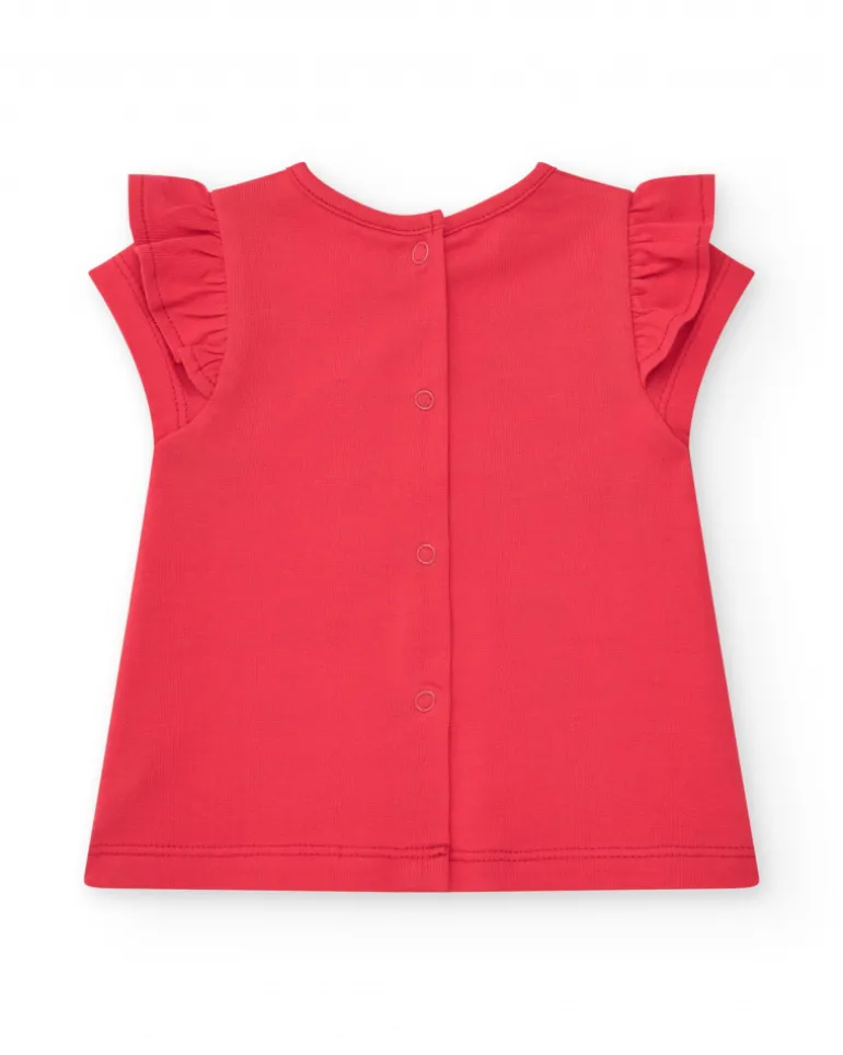 Ensemble pour fille avec t-shirt rouge de baleine et pantalon en denim avec broderie