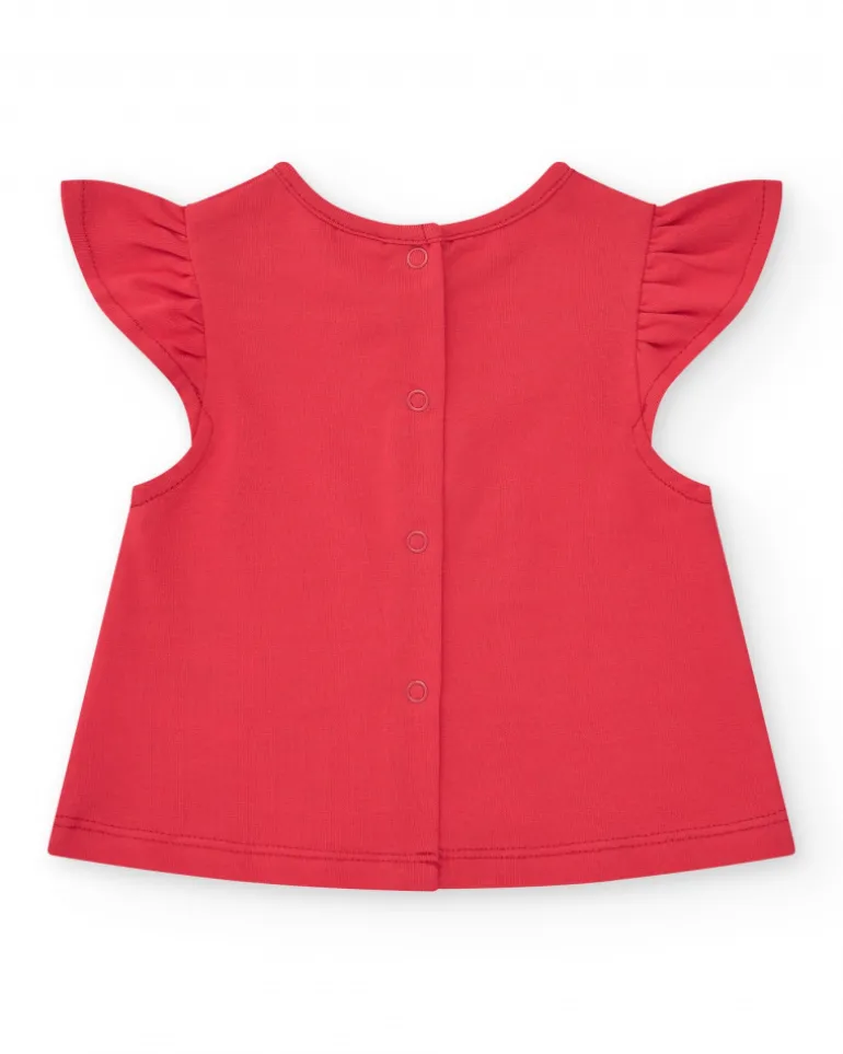 Ensemble pour fille avec t-shirt rouge de baleine et pantalon en jean bleu