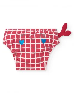 Ensemble pour fille avec blouse blanche à poissons et culotte rouge à carreaux
