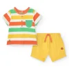 Ensemble pour garçon avec t-shirt rayé et pantalon court jaune avec poches