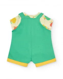 Ensemble pour garçon avec t-shirt de pommes et salopette verte avec broderie de pomme