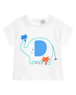 Ensemble pour garçon avec t-shirt blanc d'éléphant, veste bleue avec capuche et pantalon long bleu