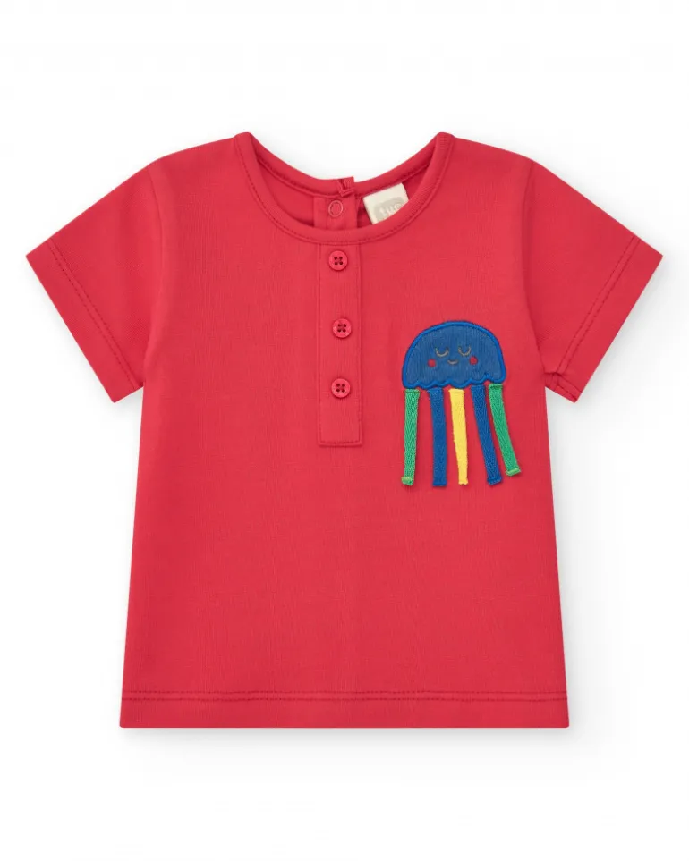 Ensemble pour garçon avec t-shirt rouge et shorts en jean