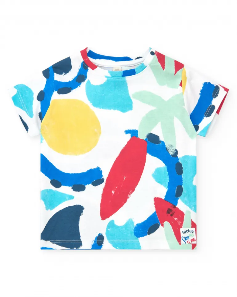 Ensemble pour garçon avec t-shirt imprimé et bermuda bleue ajustable