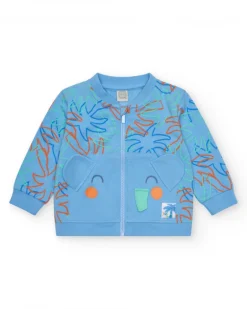 Ensemble pour garçon avec t-shirt blanc d'éléphant, veste bleue avec capuche et pantalon long bleu