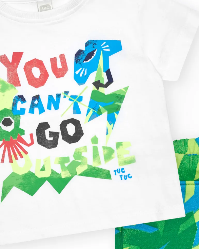 Ensemble pour garçon avec t-shirt blanc et bermuda tropicale