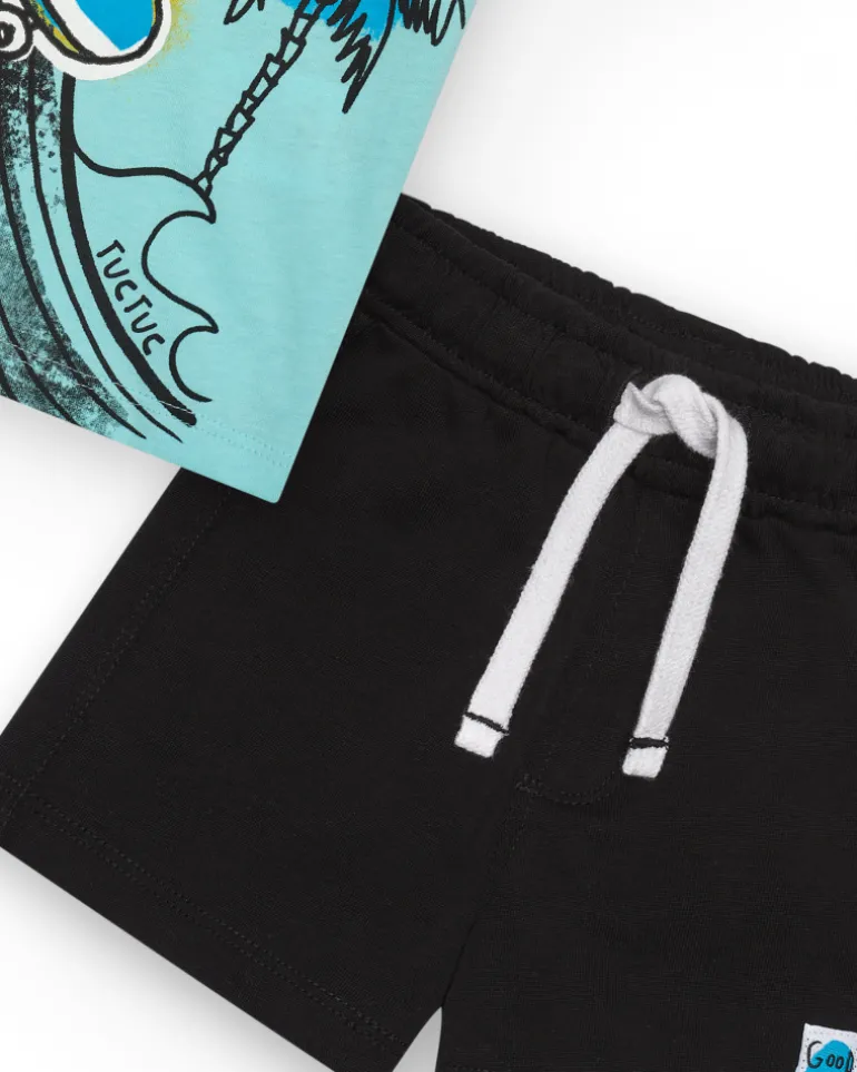 Ensemble pour garçon avec t-shirt bleu et short noir