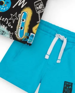 Ensemble pour garçon avec t-shirt noir et short turquoise