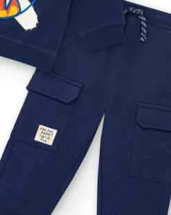 Ensemble sweat et pantalon cargo en peluche garçon bleu marine imprimé abeille Amazing collection