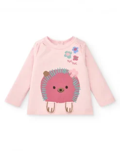 Ensemble t-shirt et jupe avec leggings fille rose imprimé hérisson et fleurs Collection Hedgehog Forest