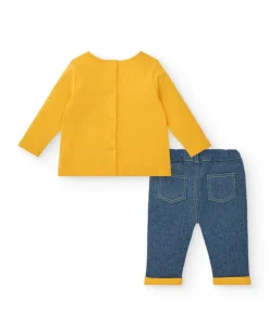 Ensemble t-shirt et pantalon garçon jaune et bleu imprimé chatons, collection Lovely Kittens