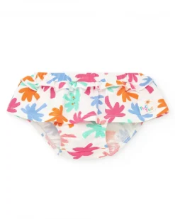 Ensemble vert pour fille avec t-shirt d'éléphant et culotte blanche avec feuilles tropicales