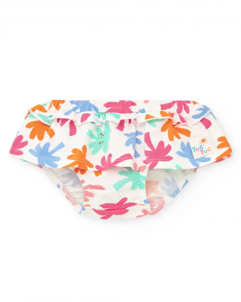 Ensemble vert pour fille avec t-shirt d'éléphant et culotte blanche avec feuilles tropicales