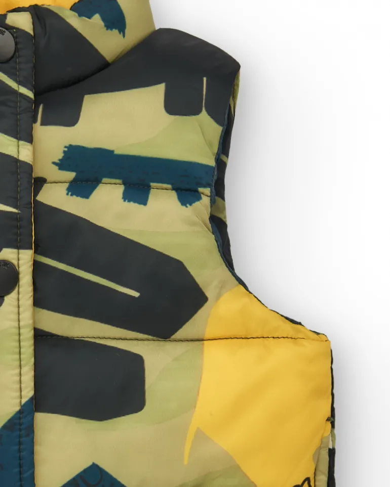 Gilet matelassé vert pour garçon avec imprimé de dinosaures