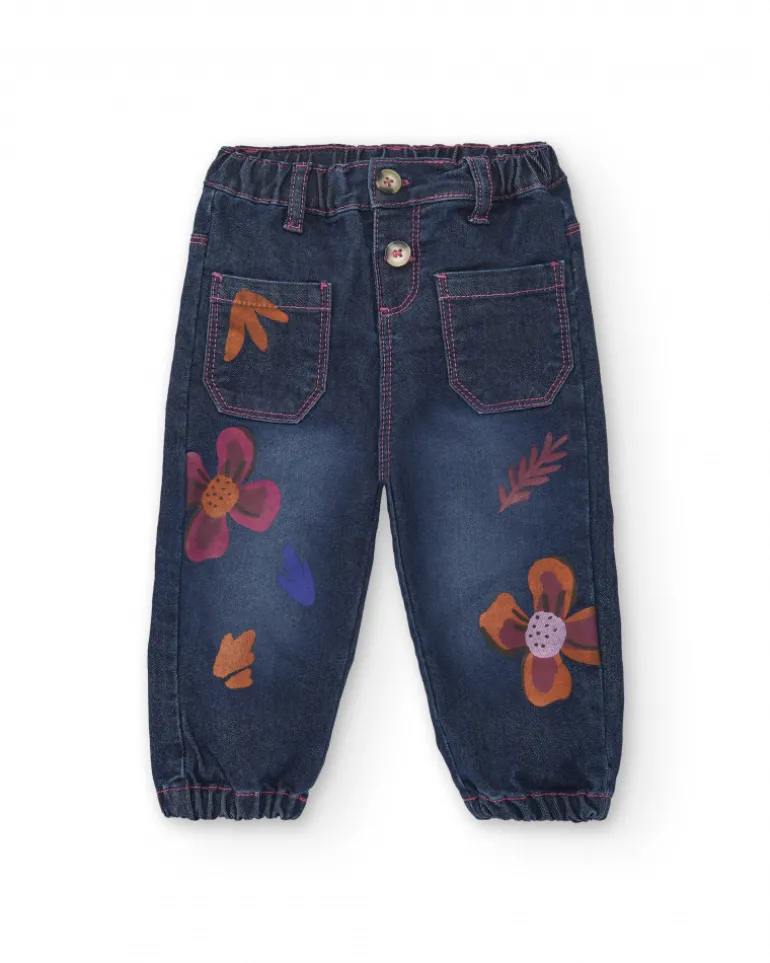 Jean fille bleu imprimé fleuri collection Super Natural