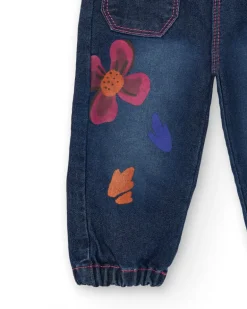 Jean fille bleu imprimé fleuri collection Super Natural