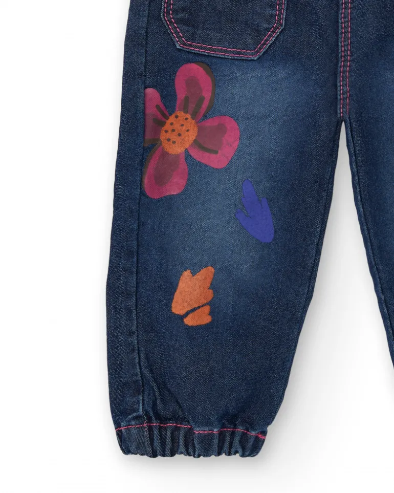 Jean fille bleu imprimé fleuri collection Super Natural