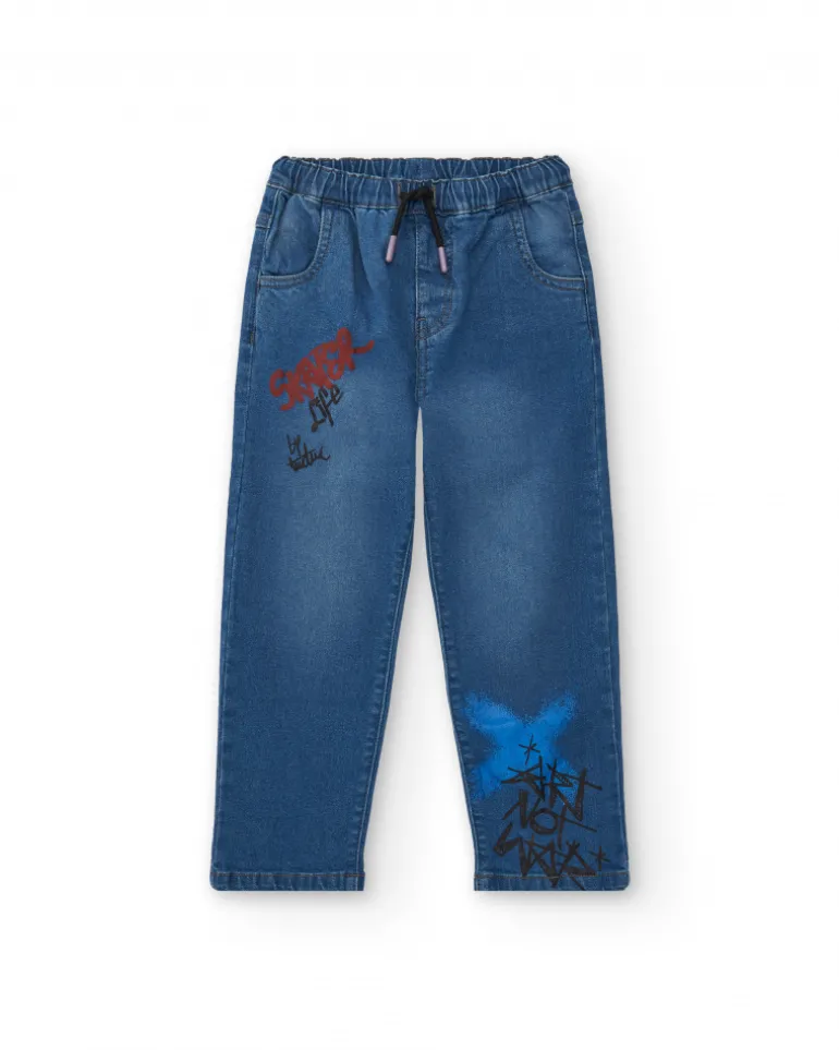 Jean garçon imprimé graphique bleu collection Skater Life