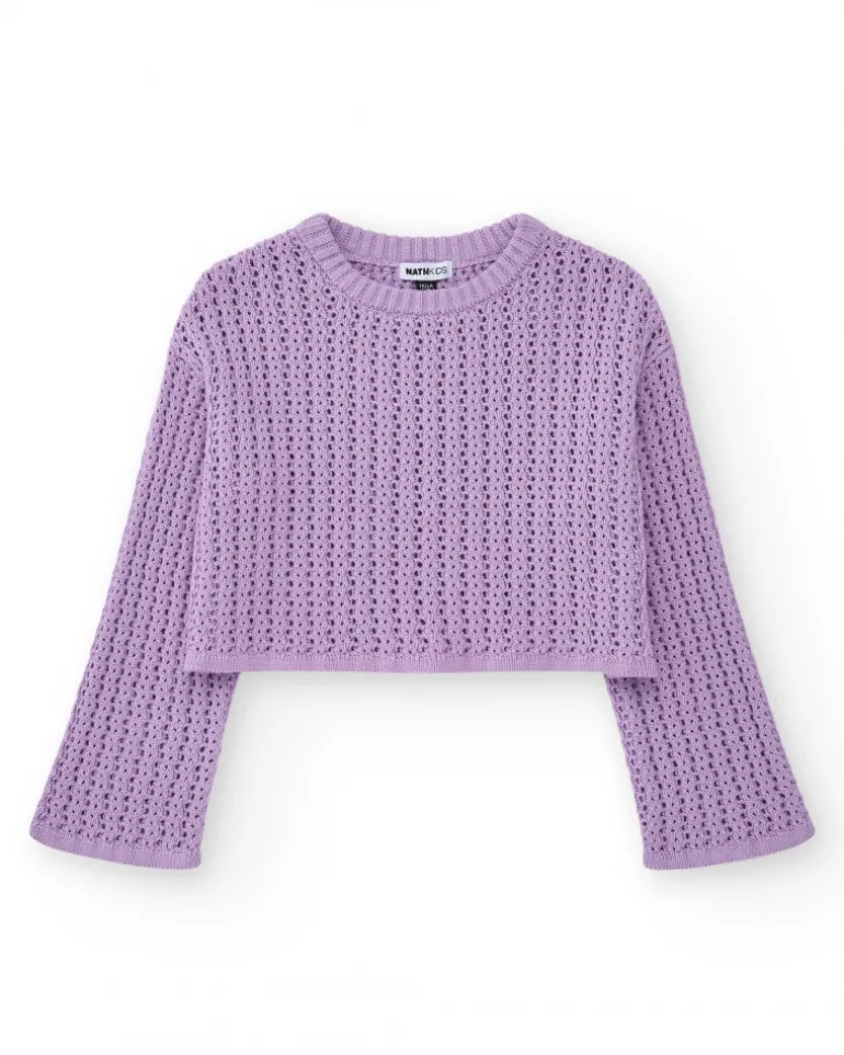 Jersey para niña en lila de manga larga y cuello redondo