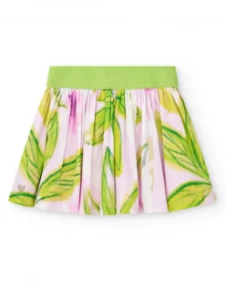 Jupe blanche pour fille avec feuilles vertes et roses