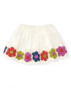Jupe blanche pour fille avec détails en crochet multicolores