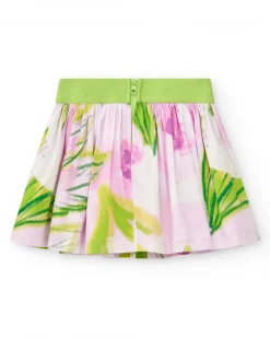 Jupe blanche pour fille avec feuilles vertes et roses