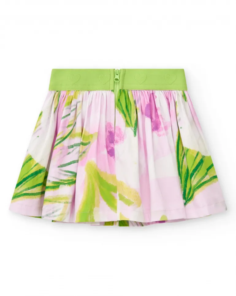 Jupe blanche pour fille avec feuilles vertes et roses