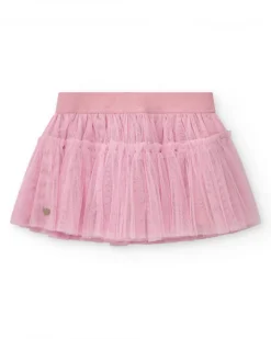 Jupe en tulle rose pour fille avec taille ornée de cœurs