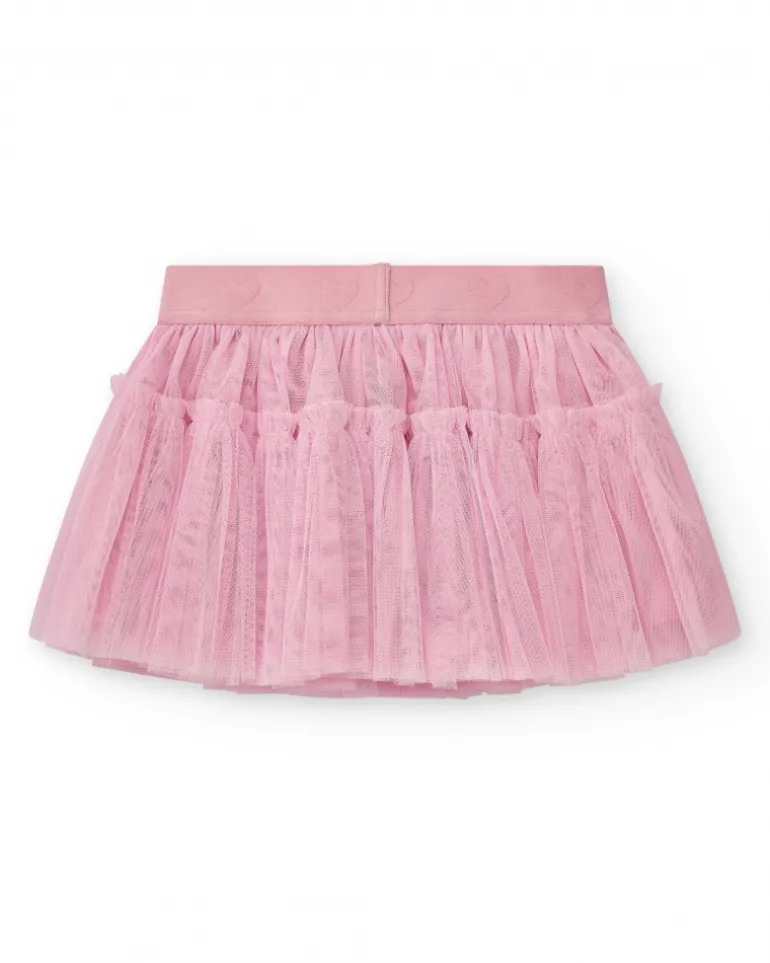 Jupe en tulle rose pour fille avec taille ornée de cœurs