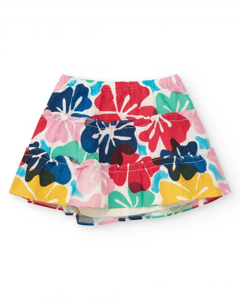 Jupe pour fille avec imprimé floral multicolore et boutons