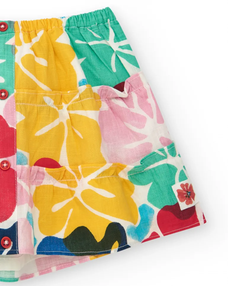 Jupe pour fille avec imprimé floral multicolore et boutons