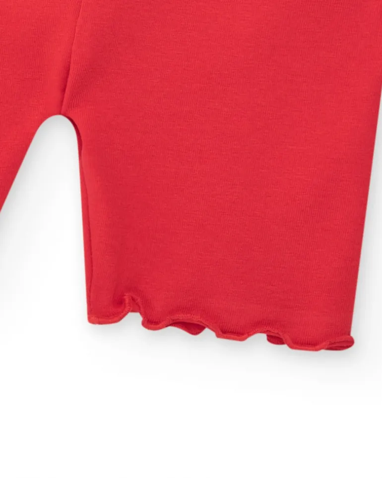 Legging court rouge pour fille avec bordure ondulée