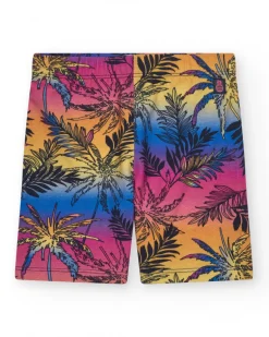 Legging cycliste pour fille avec imprimé tropical et taille élastique.
