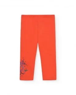 Legging fille orange détail fleuri collection Super Natural