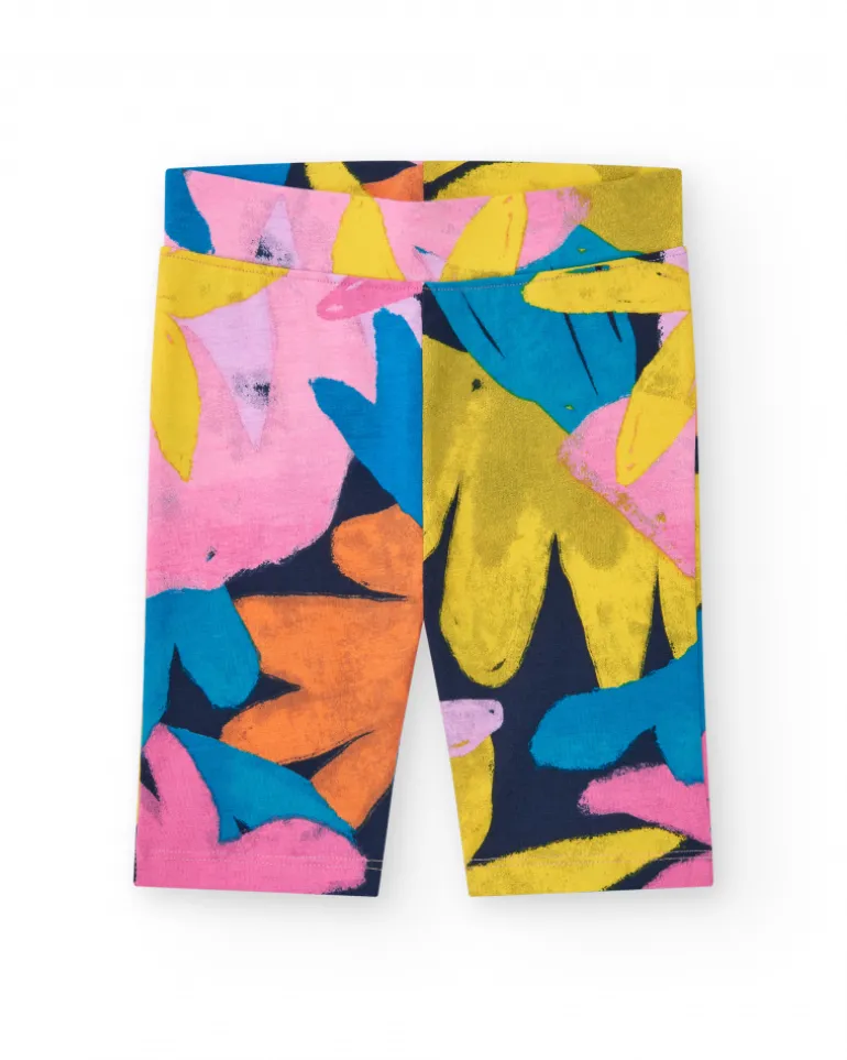 Legging pour fille avec imprimé floral et taille élastique.