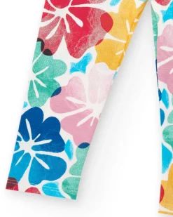 Legging pour fille avec imprimé floral multicolore et taille élastique