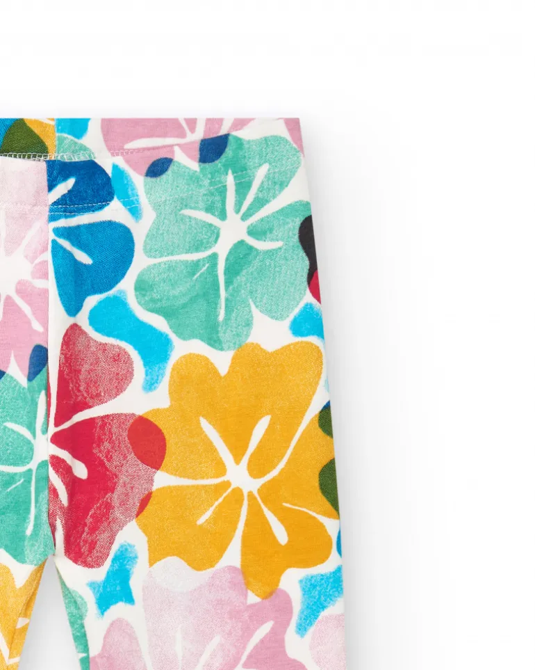 Legging pour fille avec imprimé floral multicolore et taille élastique