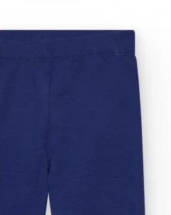 Leggings bleus pour fille avec détail floral et taille élastique