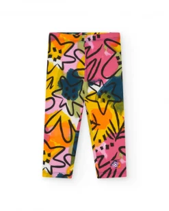 Leggings floraux pour fille en tons rose, jaune et vert