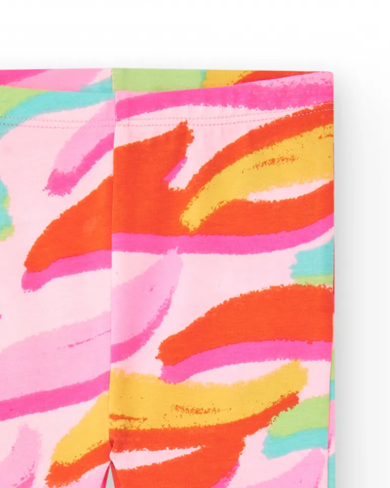 Leggings multicolores pour fille avec imprimé abstrait et taille élastique