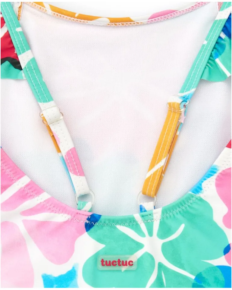 Maillot de bain blanc pour fille avec imprimé floral et volants