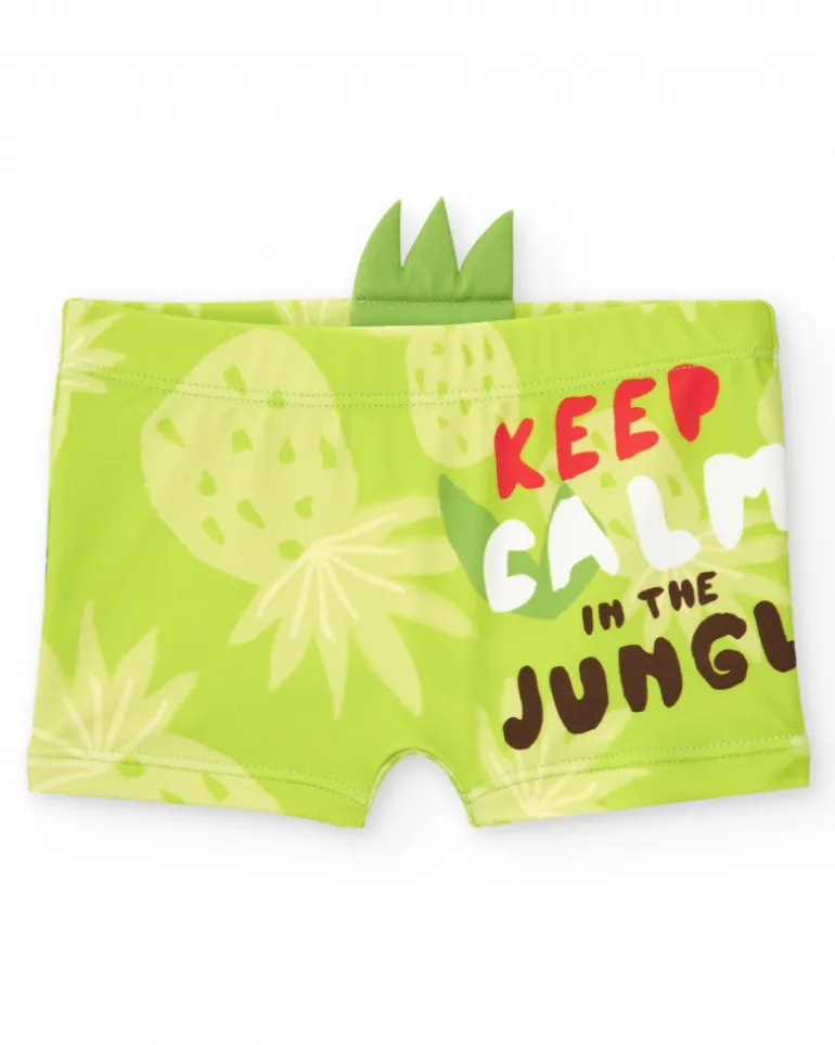 Maillot de bain boxer vert pour garçon avec imprimé tropical