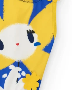 Maillot de bain jaune pour fille avec fleurs et détails 3D